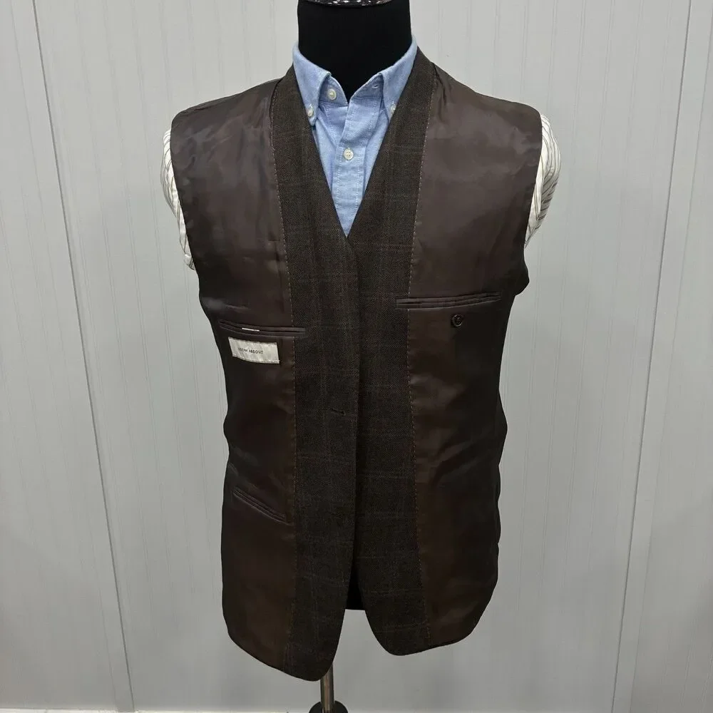 Joseph Abboud 38R Dark Brown Check Tweed Wool 2-Button Dual-Vent Sports Coat